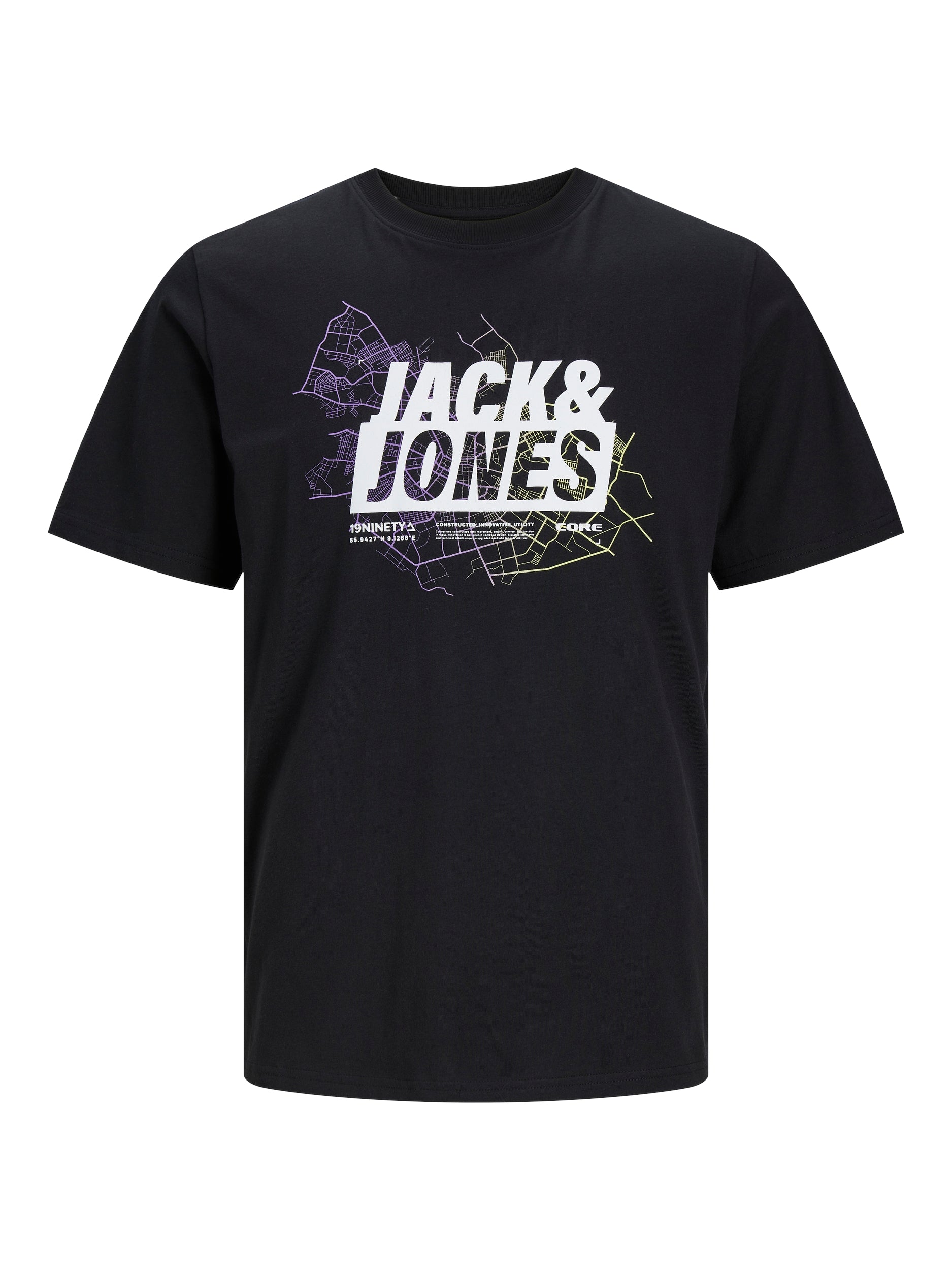 Men's Map Logo Tee Short Sleeve Crew Neck-Black-Front View