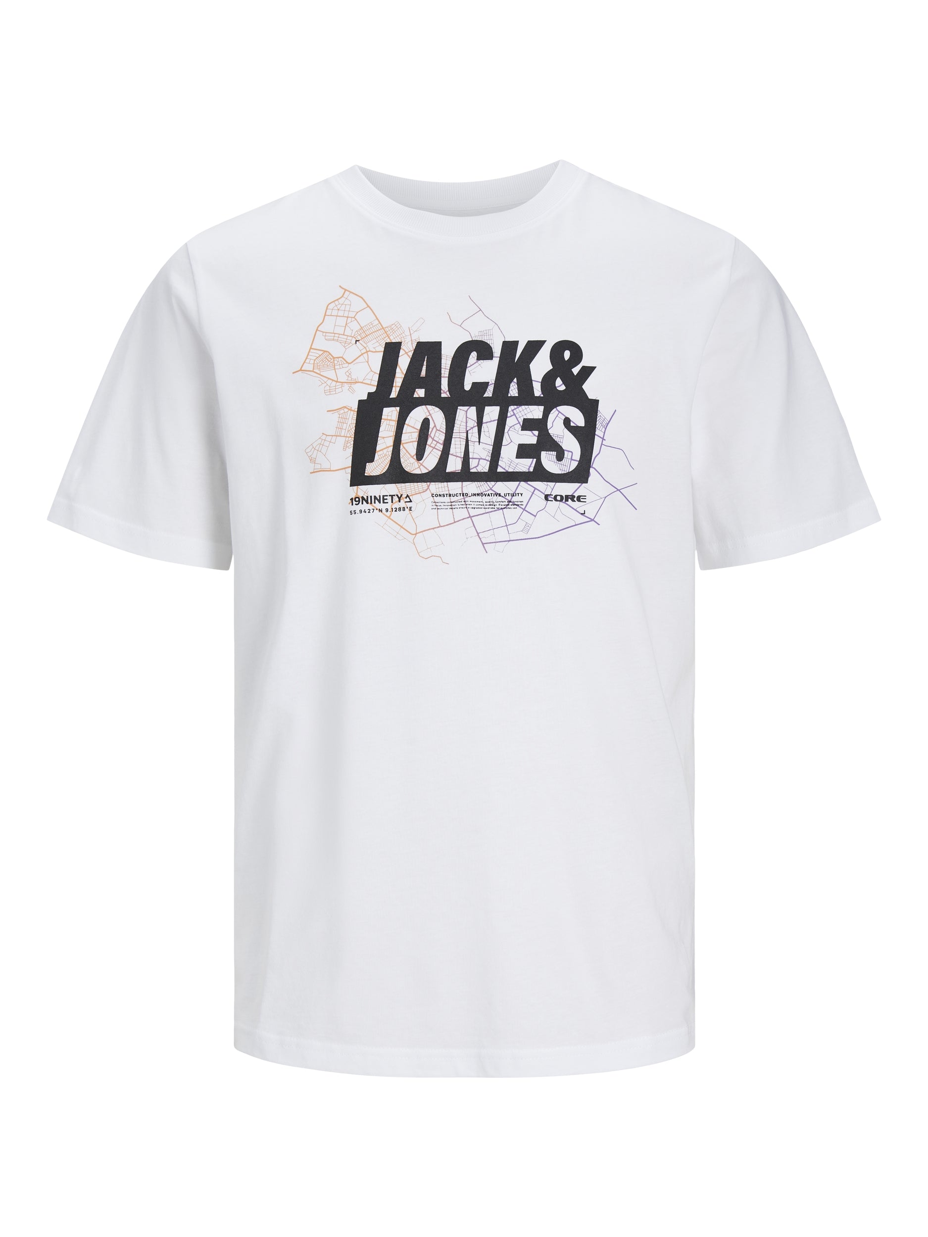 Men's Map Logo Tee Short Sleeve Crew Neck-White-Front View