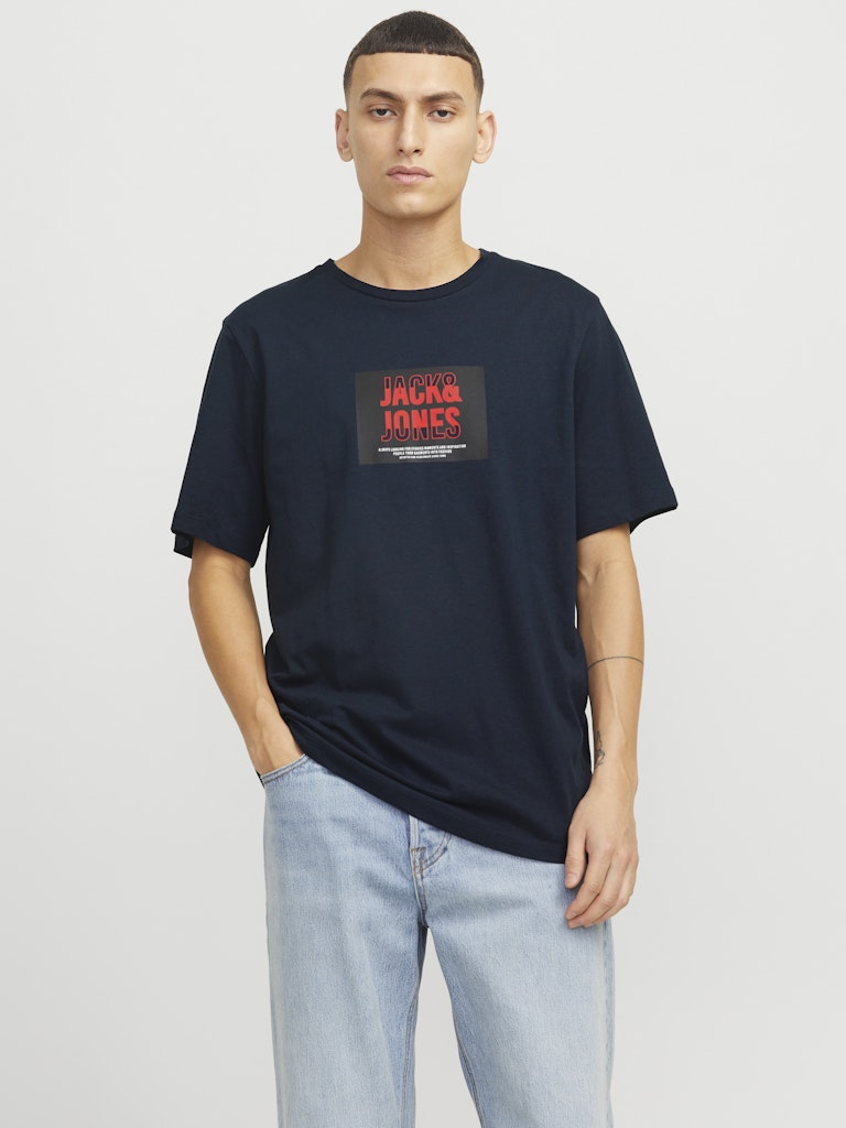 JACK&JONES Hudson Navy Crew Neck Tee Sky Captain front view