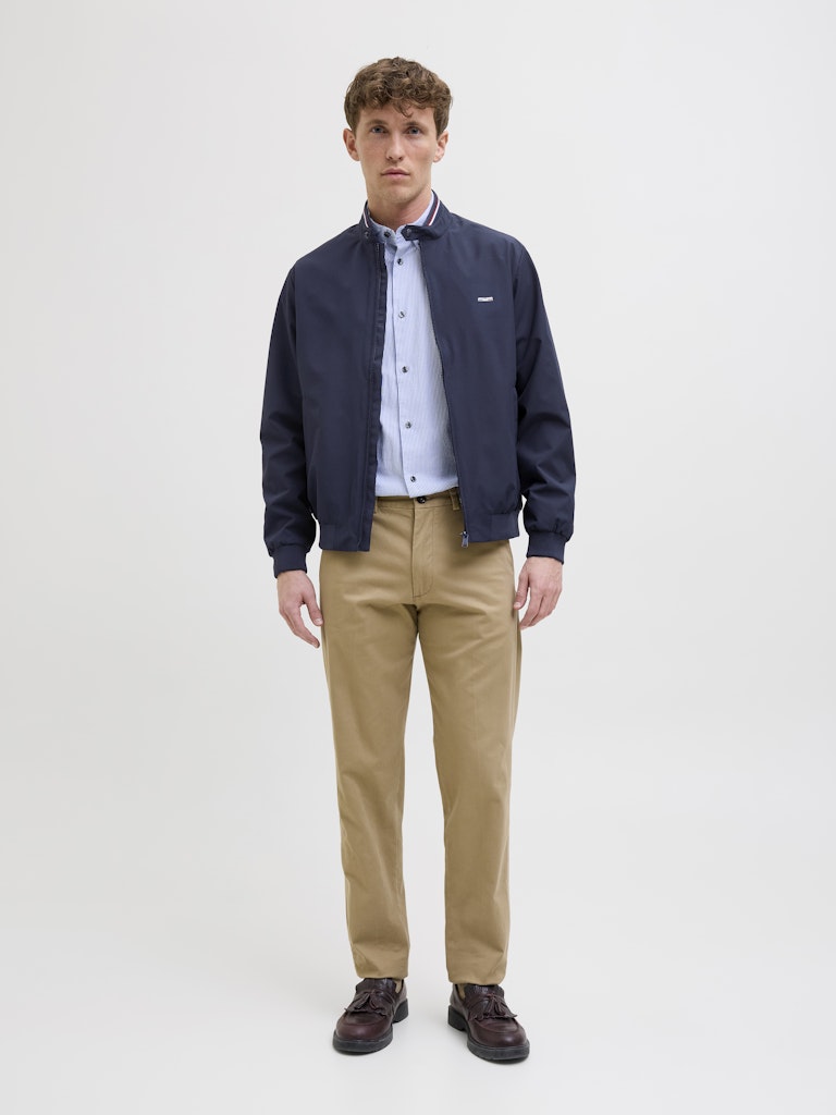 JACK JONES PREMIUM Brad Navy Bomber Jacket SEABORNE model front view