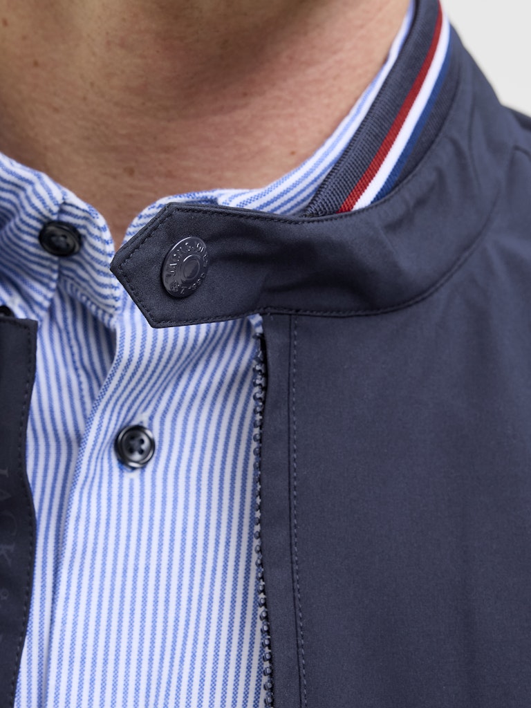 JACK JONES PREMIUM Brad Navy Bomber Jacket SEABORNE flat front view