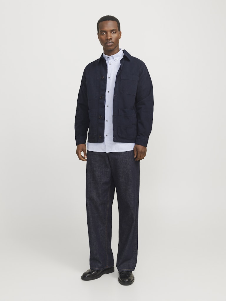 JACK JONES PREMIUM Derry Worker Long Sleeve Overshirt-Dark Navy DARK NAVY model front view