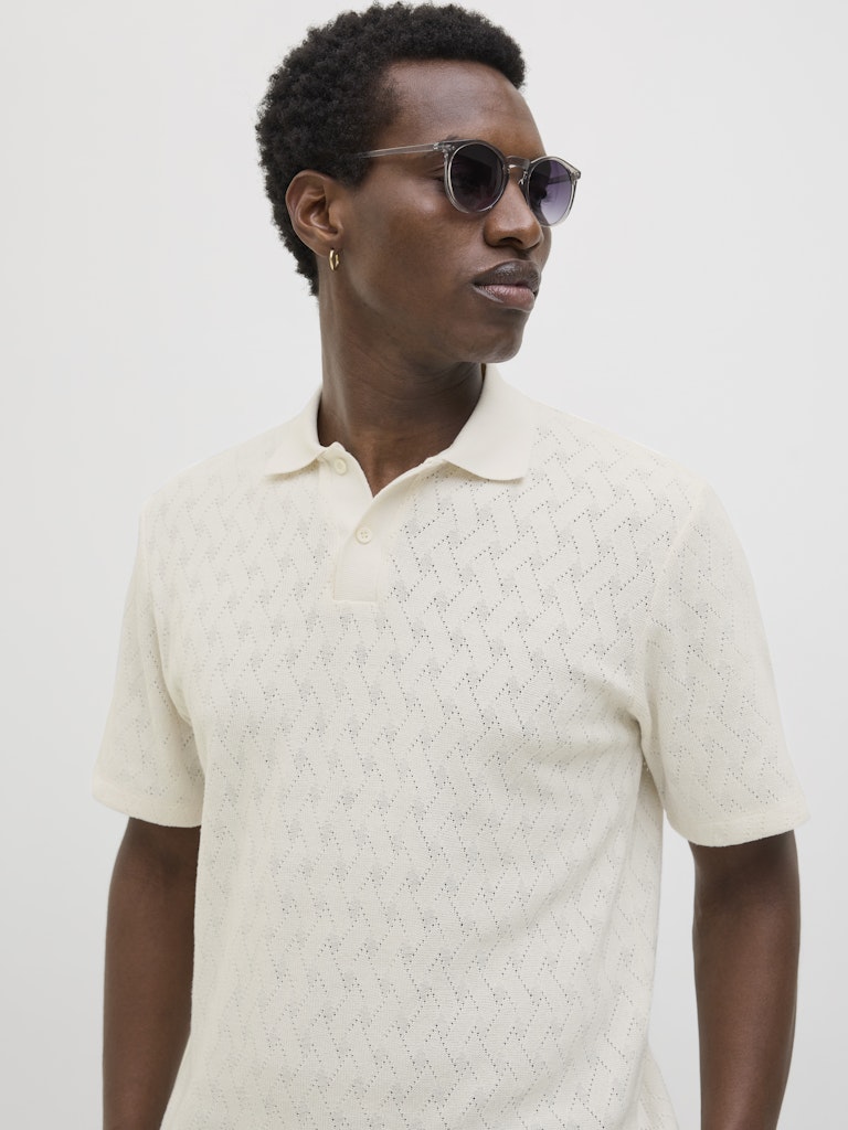 JACK JONES PREMIUM Trent Jacquard Polo Shirt-Cloud Dancer CLOUD DANCER back view