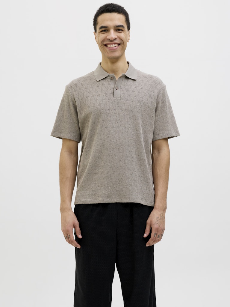 JACK JONES PREMIUM Trent Jacquard Polo Shirt-Greige Greige front view