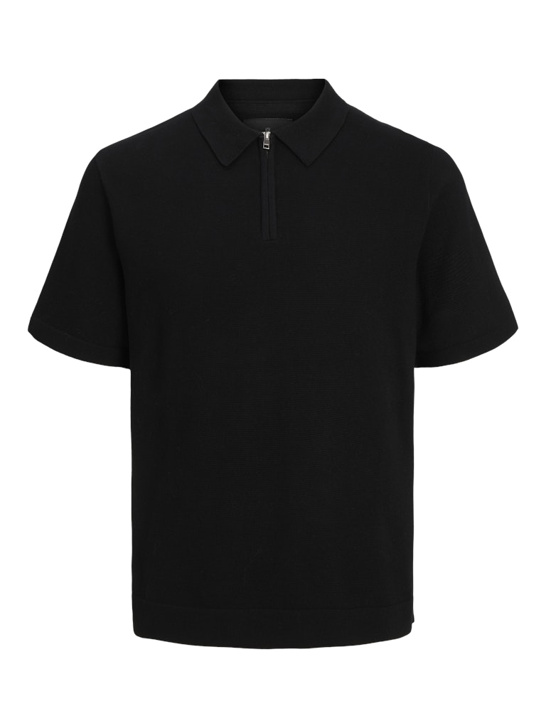 JACK JONES PREMIUM Milano Spring Knit Polo Short Sleeve-Black BLACK flat front view