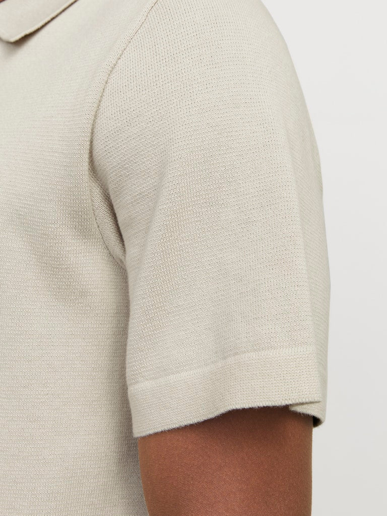 JACK JONES PREMIUM Milano Spring Knit Polo Short Sleeve-Silver Lining Silver Lining side view