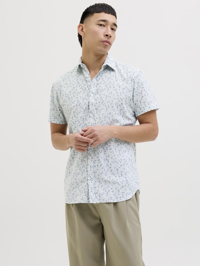 JACK JONES PREMIUM Summer Print Short Sleeve Shirt-White White front view