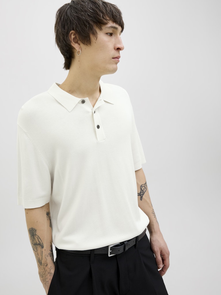 Men's William Knit Polo Short Sleeve-Cloud Dancer-Side View