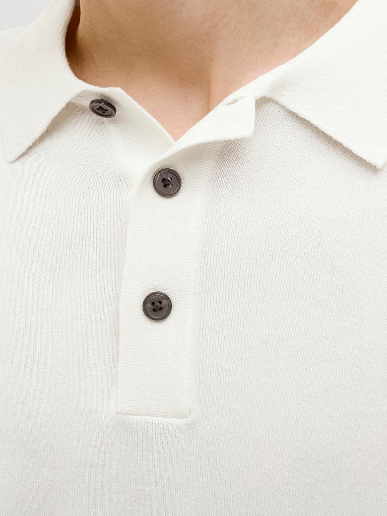 JACK JONES PREMIUM William Knit Polo Short Sleeve-Cloud Dancer Cloud Dancer model front view
