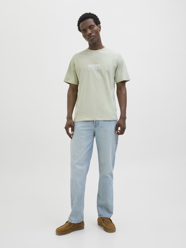 JACK JONES ORIGINALS Almeria Branding Celadon Tint Tee Celadon Tint model front view