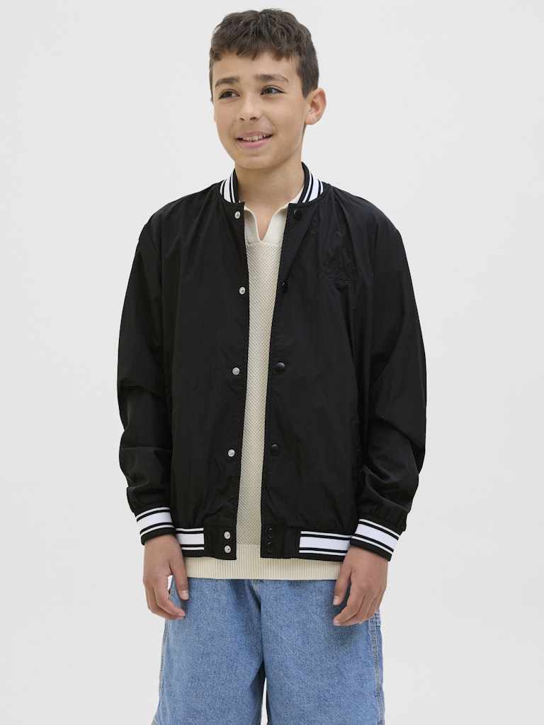 Boy's Almeria Bomber Jacket Junior-Black-Model Front View