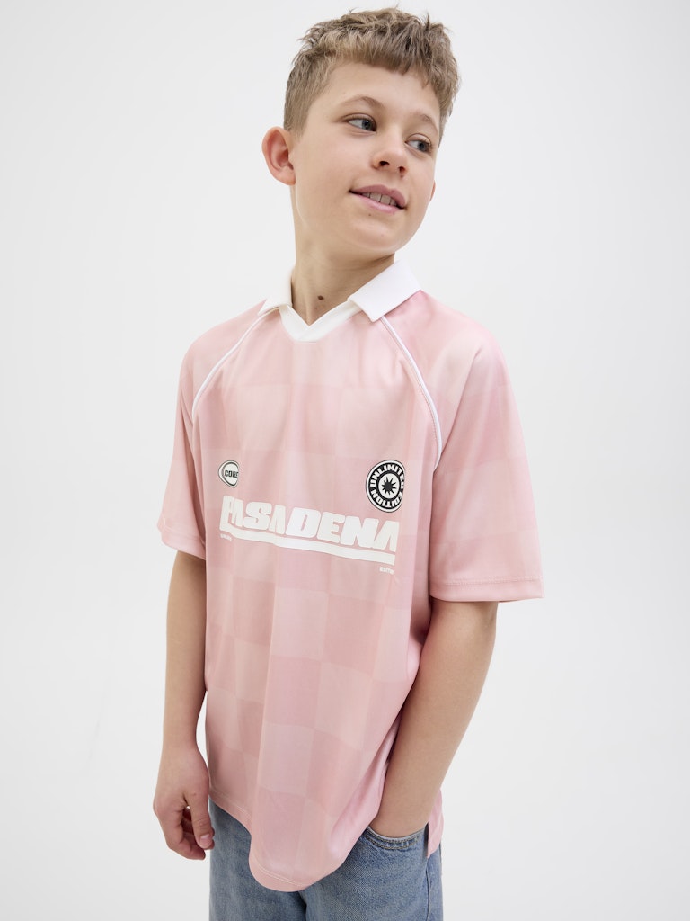 Jack Jones Youths Lido Mesh Open Collar Pink Junior Polo Pink/Grey back view