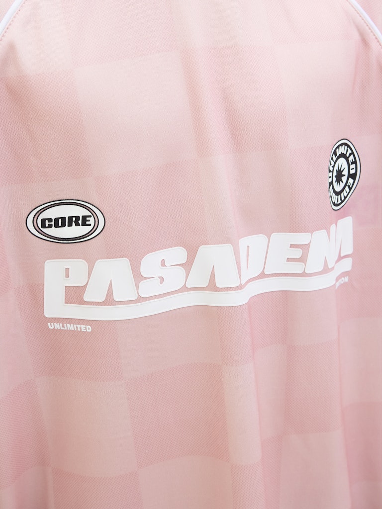 Lido Mesh Open Collar Pink Junior Polo-Chest print close up