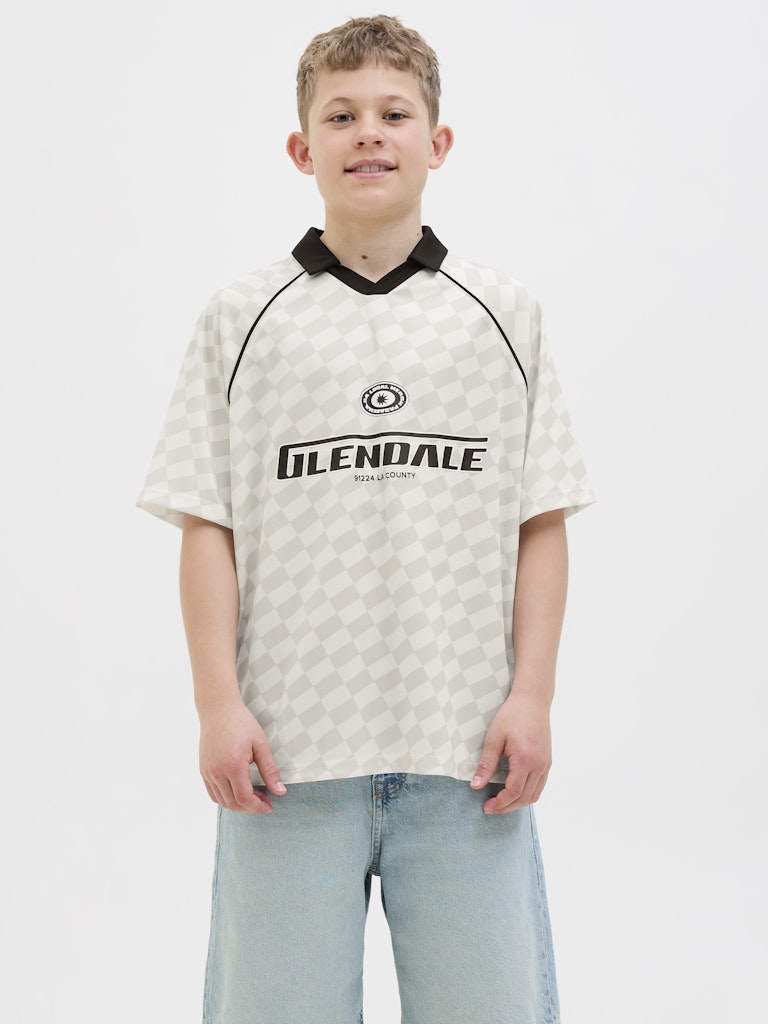 Jack Jones Youths Lido Mesh Open Collar Cloud Dancer Junior Polo Cloud Dancer front view