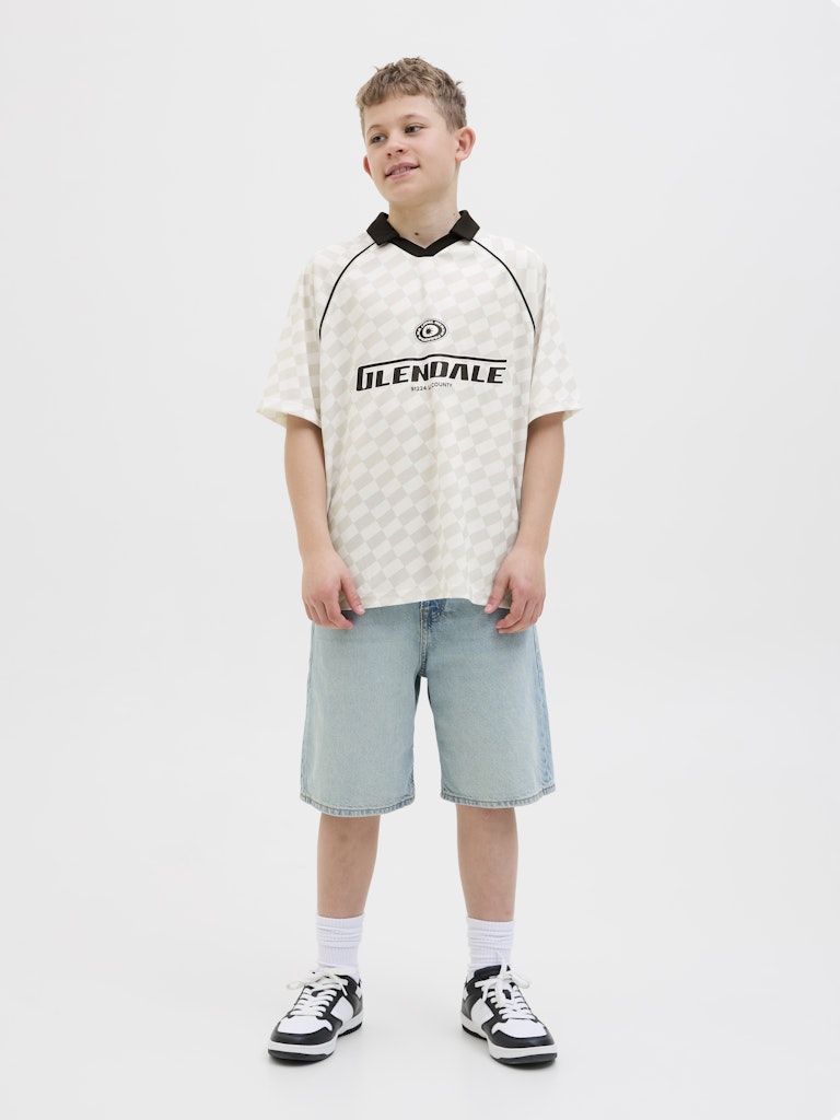 Jack Jones Youths Lido Mesh Open Collar Cloud Dancer Junior Polo Cloud Dancer model front view