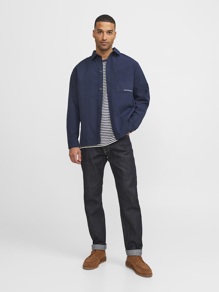 Men's R.D.D Colter Navy Overshirt-Model Full Front View