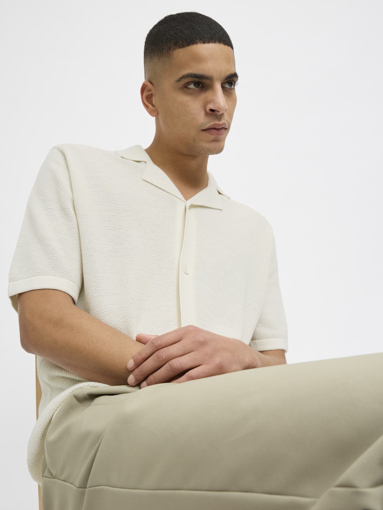 Orion Cloud Dancer Resort Knit Polo-Model sitting view