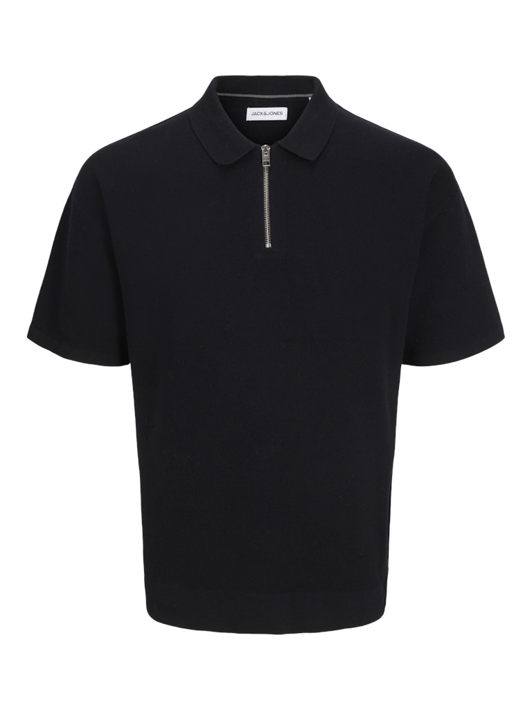 JACK&JONES Troy Knit Zip Polo-Black Black front view