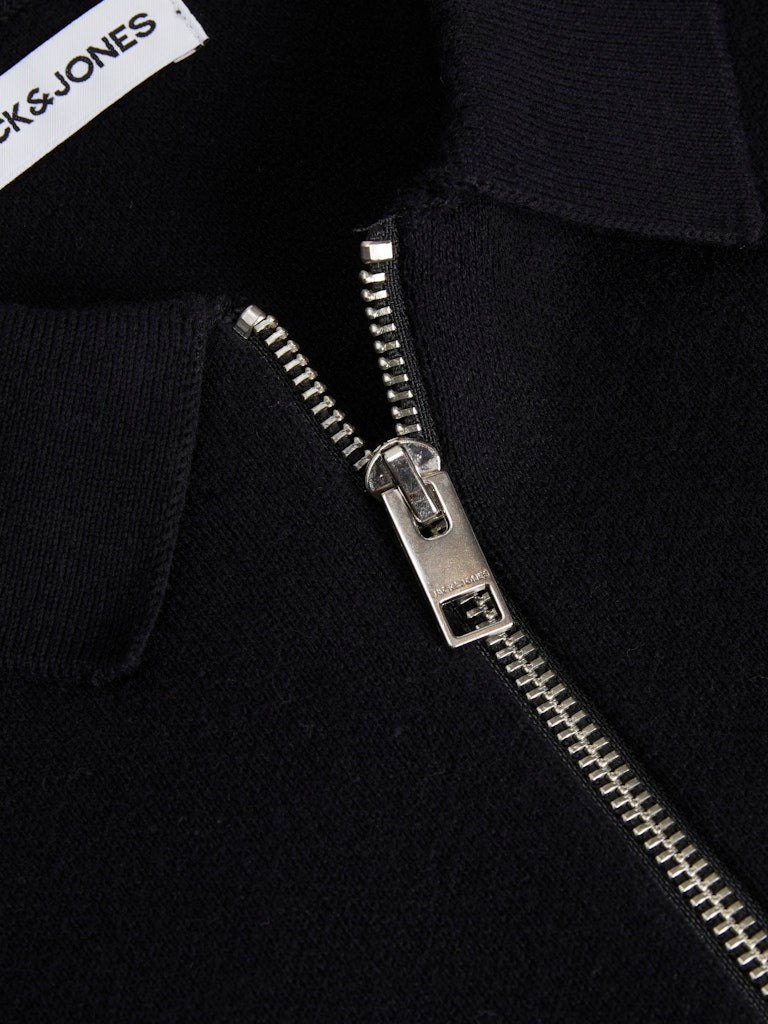 Men's Troy Knit Zip Polo-Black-Zip Fastening View
