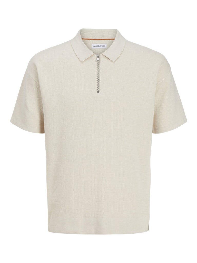 Men's Troy Knit Zip Polo-Moonbeam-Ghost Front View