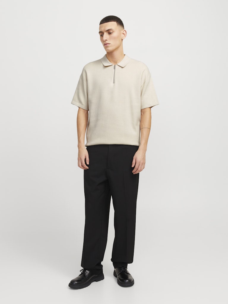 Men's Troy Knit Zip Polo-Moonbeam-Model Full Front View
