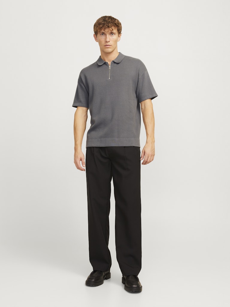 JACK&JONES Troy Knit Zip Polo-Castlerock Castlerock model front view