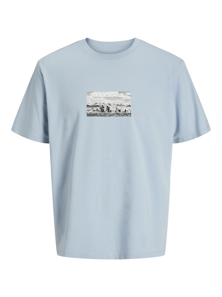 JACK JONES CORE Pacer Photo Branding Blue Tee Subdued Blue front view