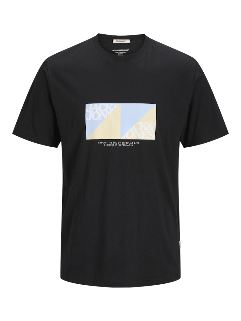 JACK JONES ORIGINALS Tavira Branding Tee Short Sleeve Crew Neck-Black Black flat front view