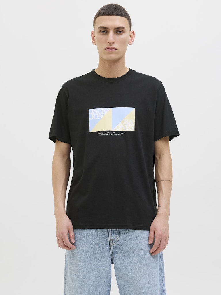 JACK JONES ORIGINALS Tavira Branding Tee Short Sleeve Crew Neck-Black Black front view