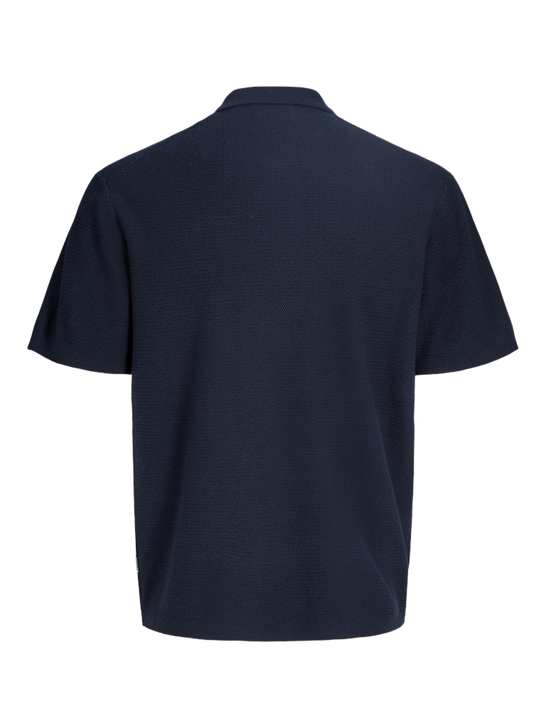 Navy blue polo shirt on a white background