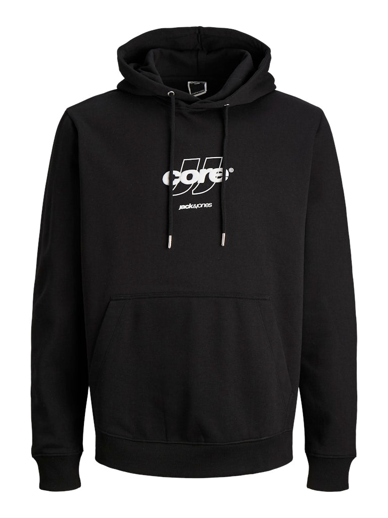 Men's Club Front Print Sweat Hood-Black-Ghost Front View