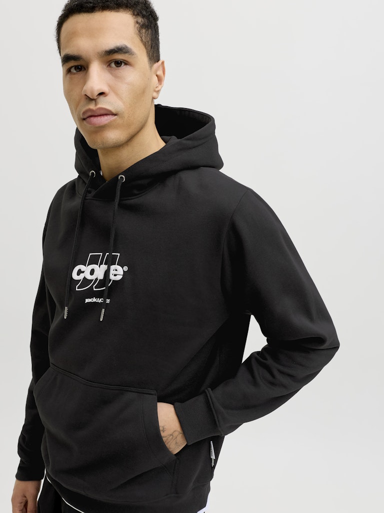 Men's Club Front Print Sweat Hood-Black-Side View