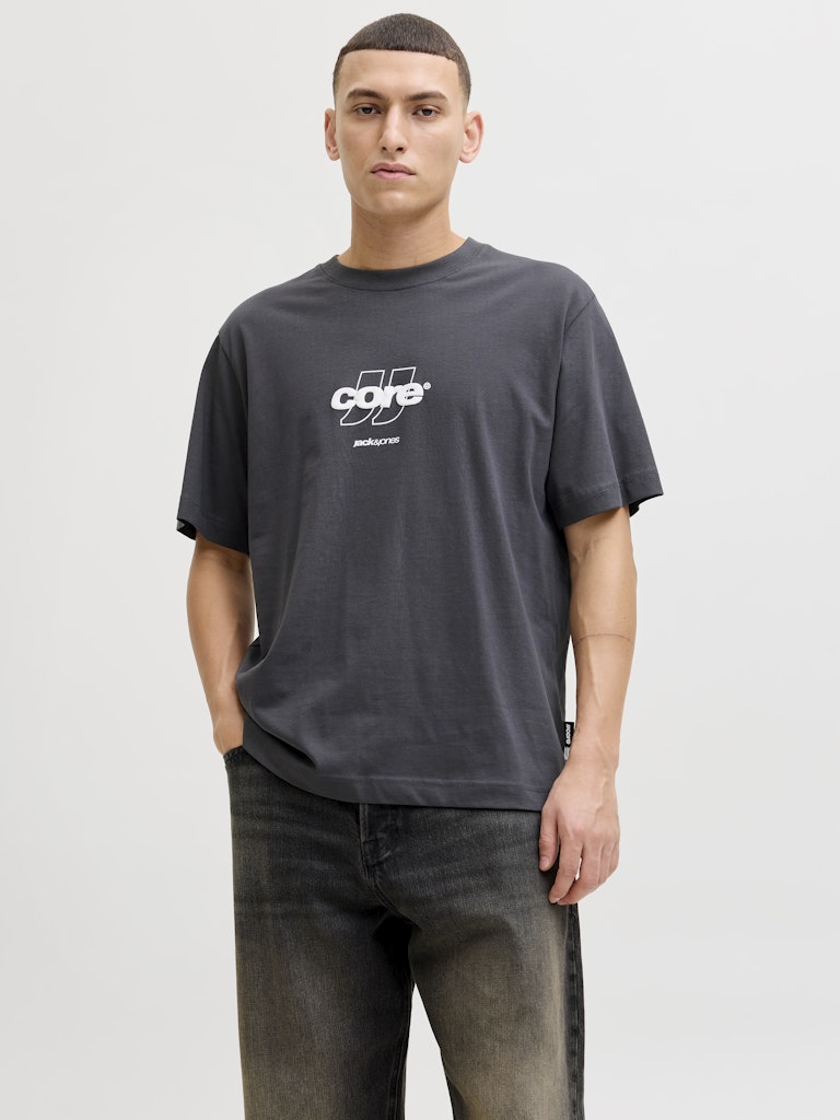JACK JONES CORE Club Front Print Tee Short Sleeve Crew-Asphalt Asphalt front view