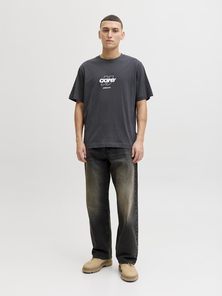 JACK JONES CORE Club Front Print Tee Short Sleeve Crew-Asphalt Asphalt model front view