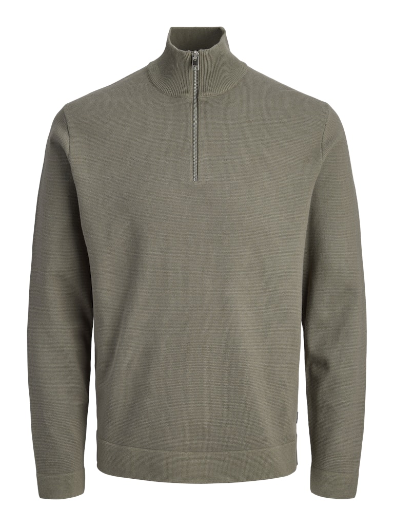 JACK JONES PREMIUM Milano Spring Knit Half Zip-Smokey Olive Smokey Olive flat front view