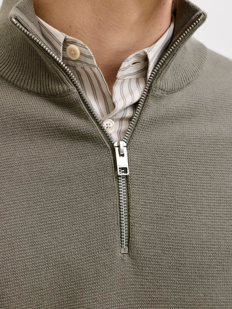 JACK JONES PREMIUM Milano Spring Knit Half Zip-Smokey Olive Smokey Olive back view