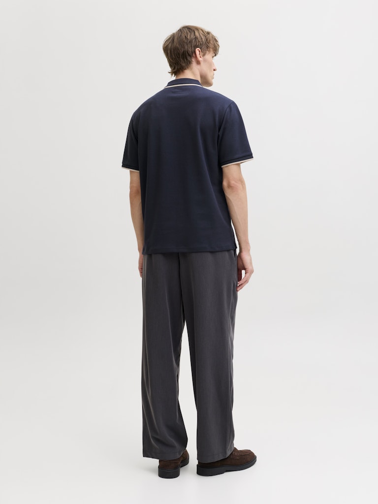Men's Ethan Detail Short Sleeve Polo-Night Sky-Model Back View