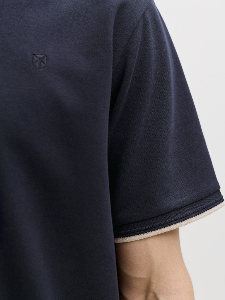 Men's Ethan Detail Short Sleeve Polo-Night Sky-Sleeve View