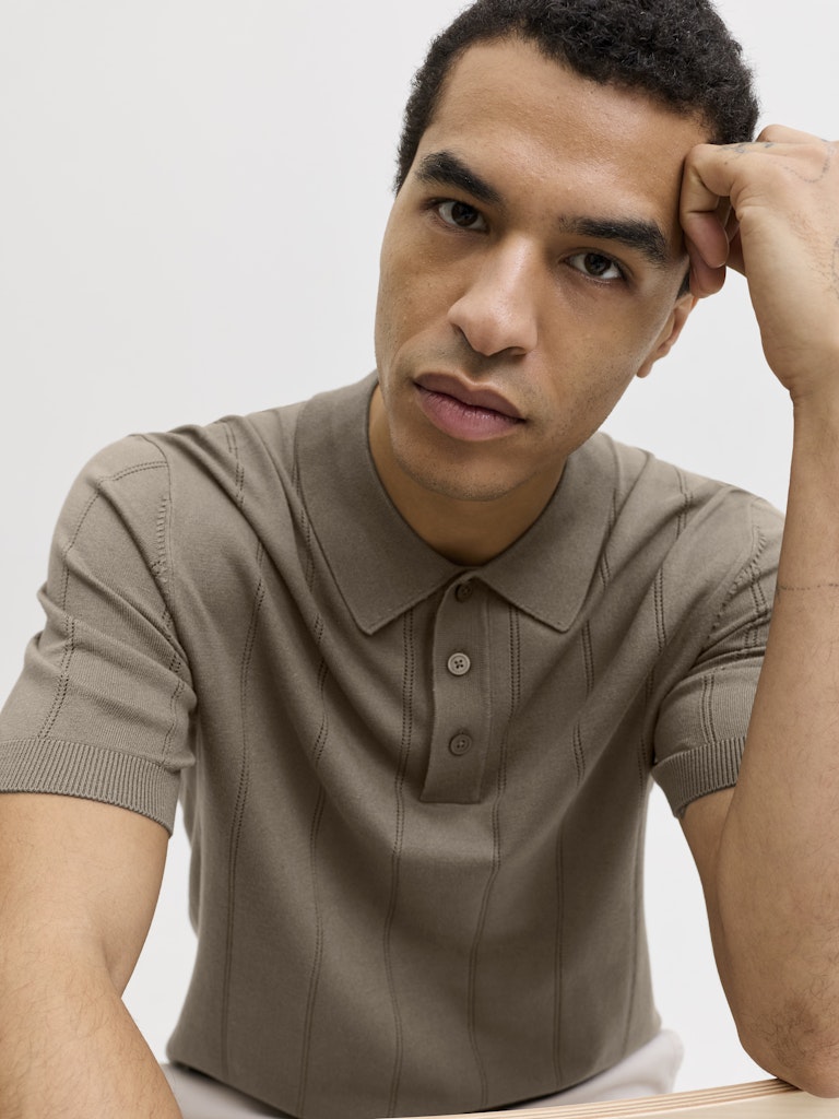 JACK JONES PREMIUM William Structure Knit Short Sleeve Polo-Morel Morel detail view