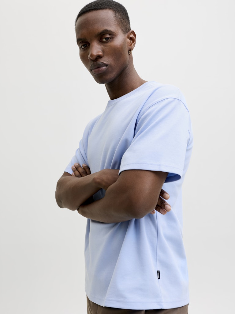 Men's Ethan Short Sleeve Logo Tee-Chambray Blue-Side View