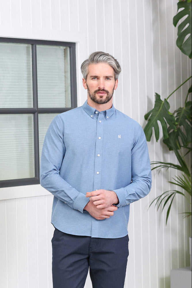 Kenrow Menswear Jagger Denim Melange Oxford Shirt Denim Melange front view