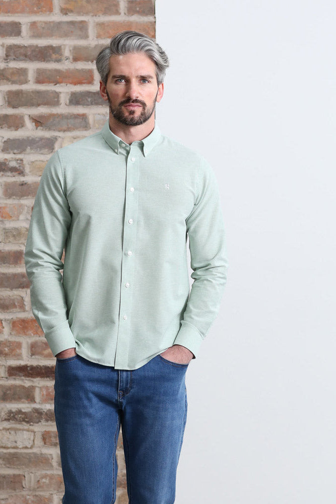 Kenrow Menswear Jagger Green Melange Oxford Shirt Green Melange front view