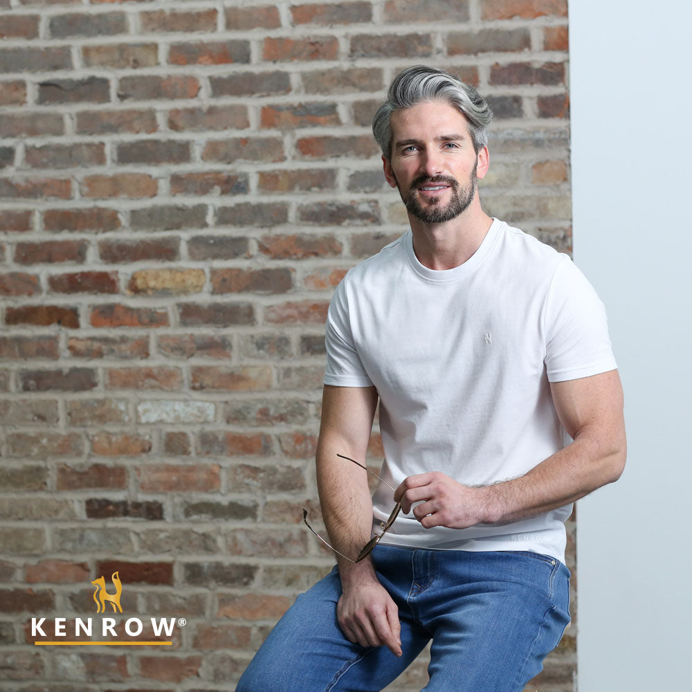 Kenrow Menswear Jax White Brushed Tee WHITE model front view