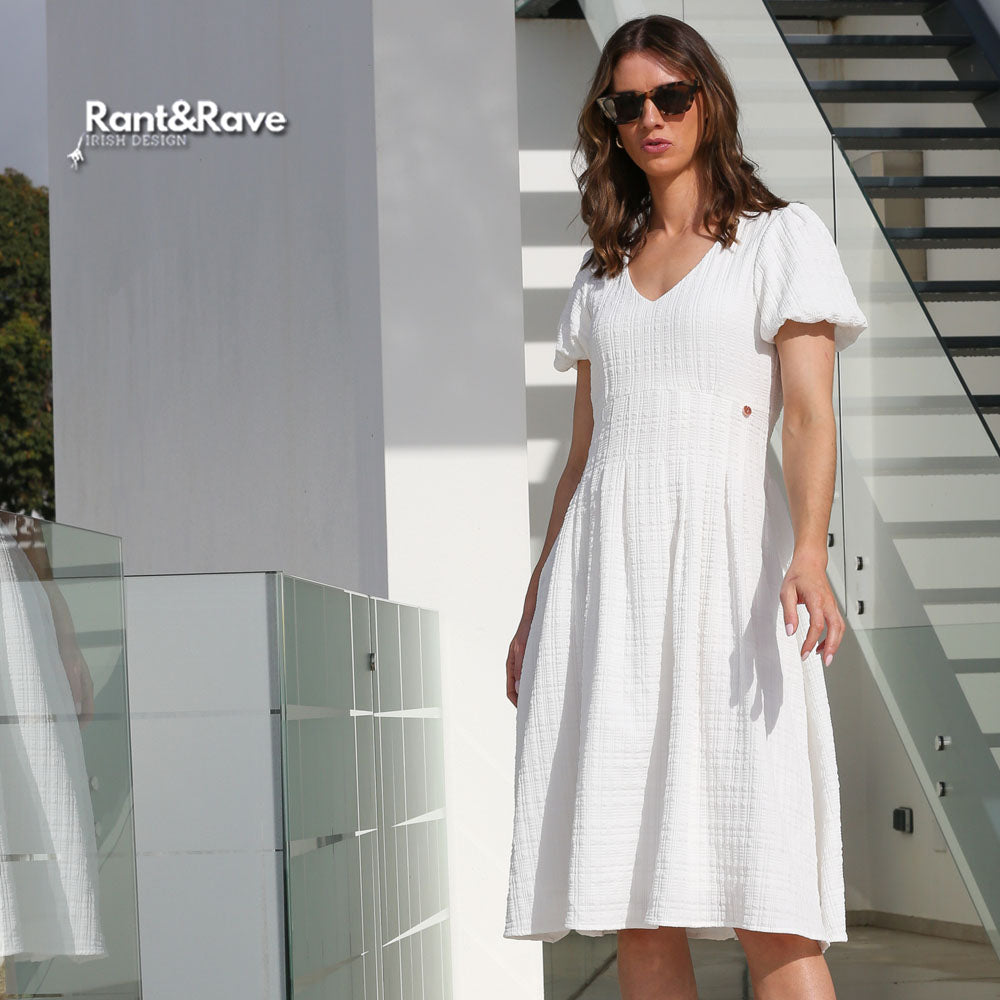Ladies Juilette White Midi Dress-Closer View of Front