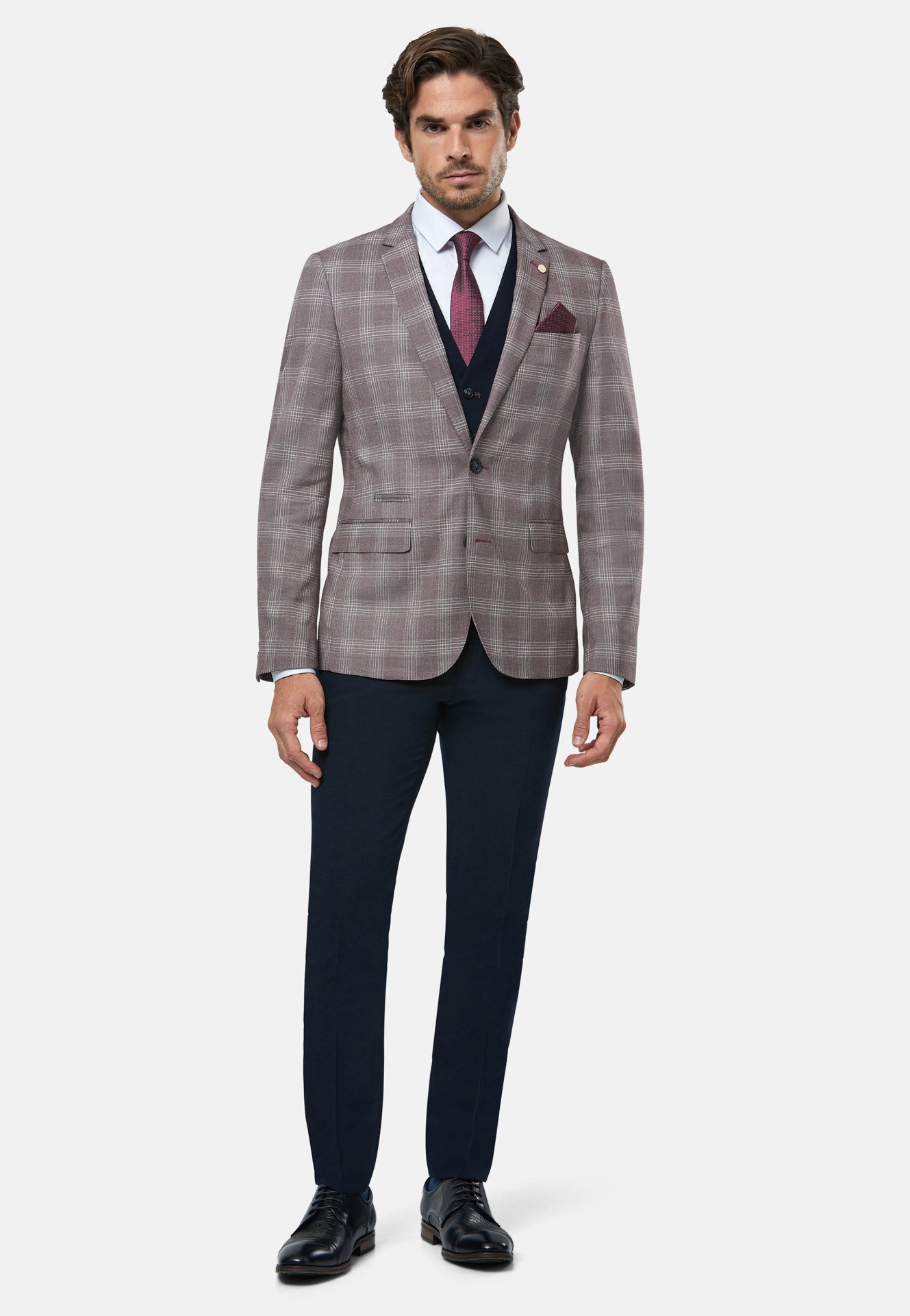 Men's Jackson Plum 3 Piece Suit-Model Front View 1