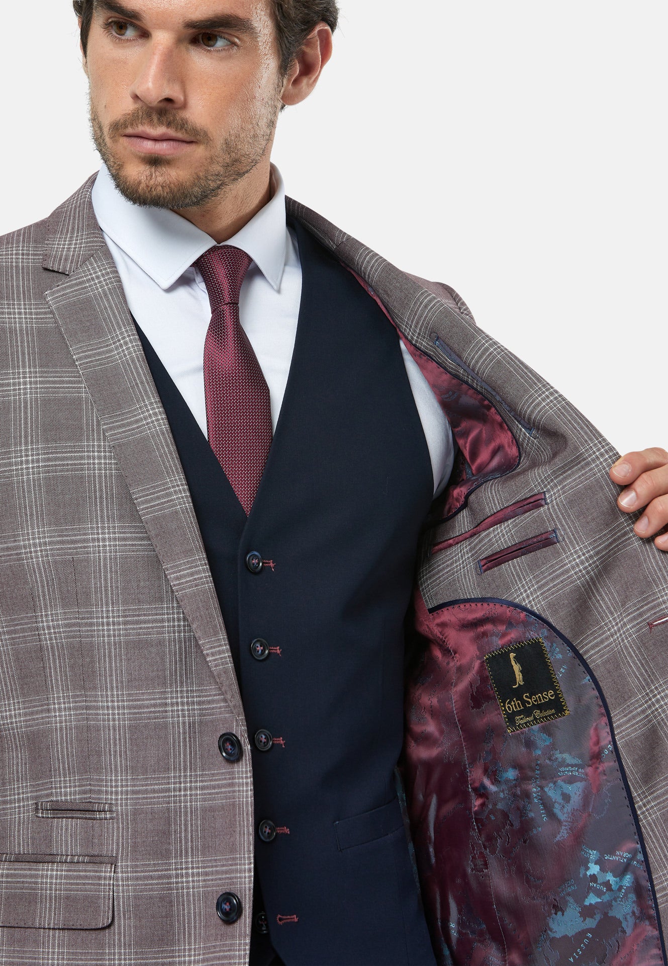6TH SENSE Jackson Plum 3 Piece Suit PLUM back view