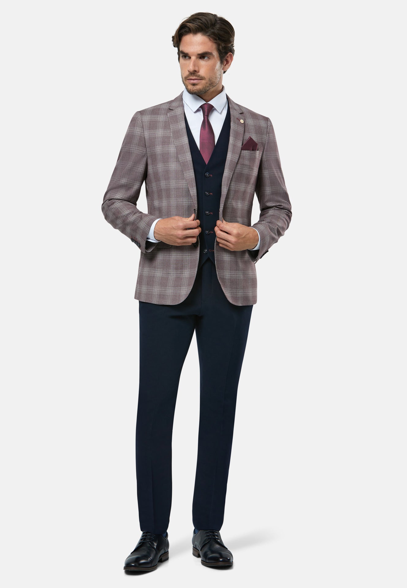Men's Jackson Plum 3 Piece Suit-Model Front View 2
