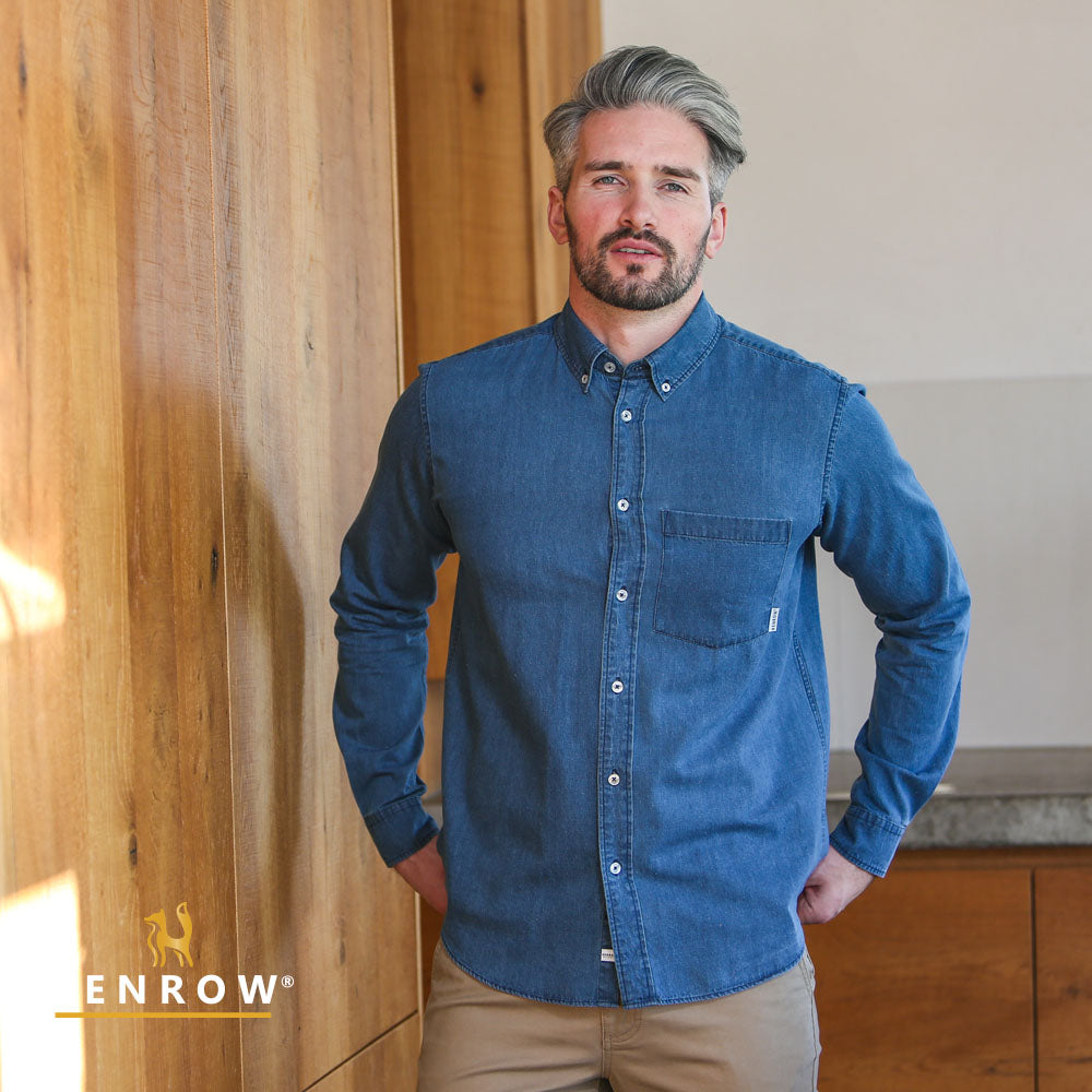 Men's Keenan Denim Mid Blue Shirt-Model Front View