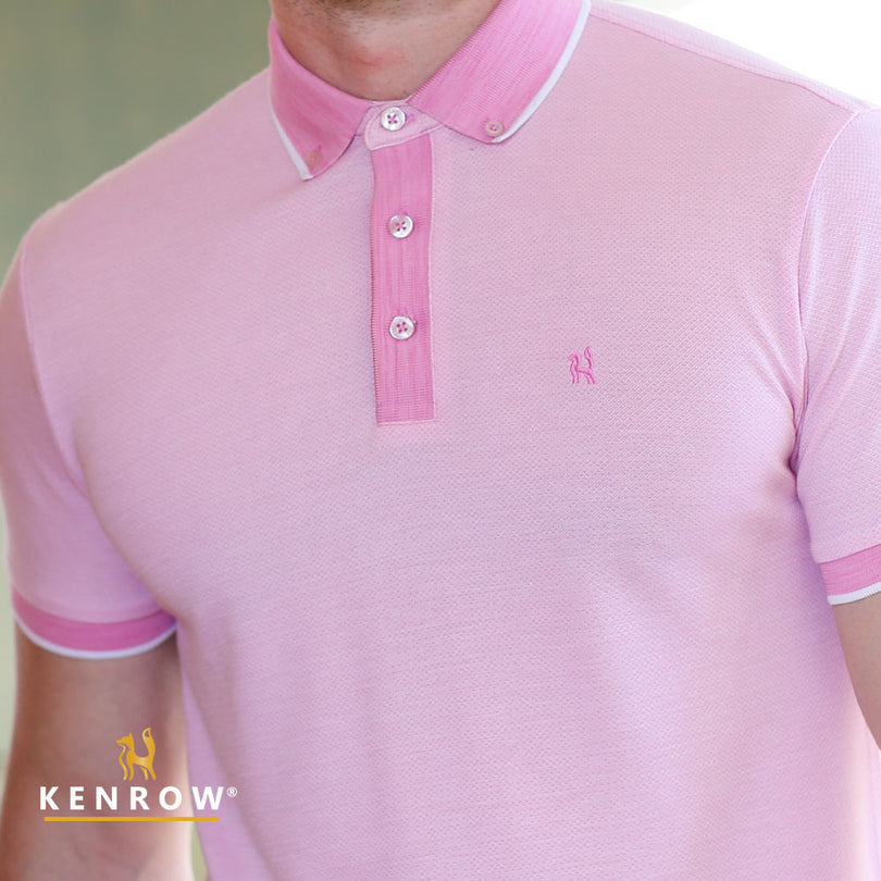 Men's Leigh Pink Polo Shirt-Close Up View