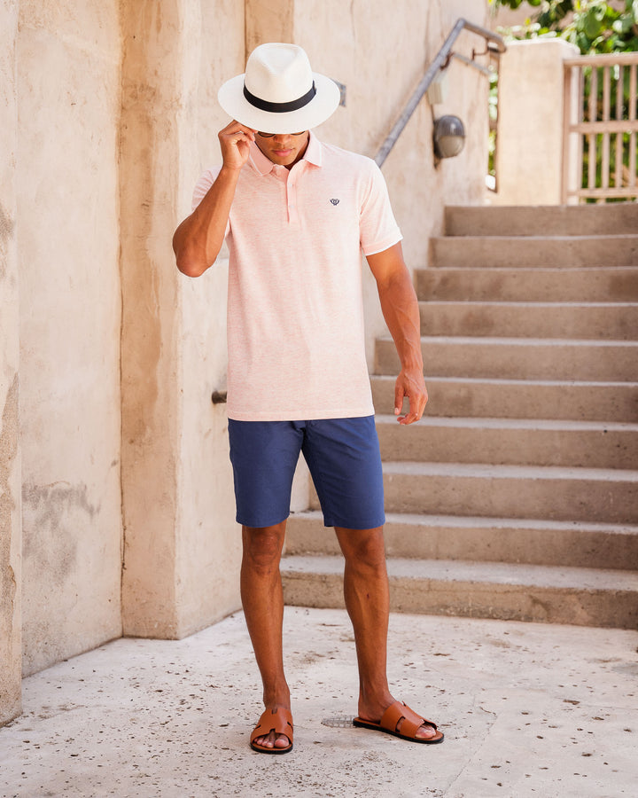Men's Textured Light Pink Polo-Model Full Front View